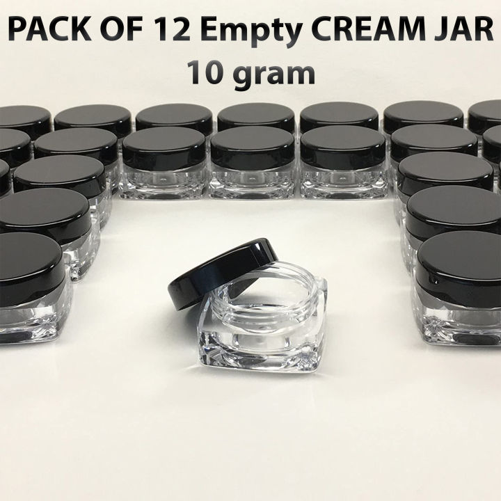 pack of 12 Empty Cosmetic Containers With outer Acralic Box Makeup Face Cream Pot Jar Refillable Cosmetic 10 gm