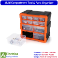 K521 Plastic Carry Tool Storage Cabinet with 12 Drawers & 16 Grid Compartments PP+PS Multi-Use Hardware Organizer Box for Tools, Craft & Components by Electrica. 
