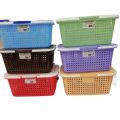 Premium Basket with Handle & Lid For Outdoor Carry - Top Quality Plastic Basket For Picnic & Travel - Carry Basket for Daily Use - Baby Clothes Basket (12 inch length 8 inch width 6 inch height). 