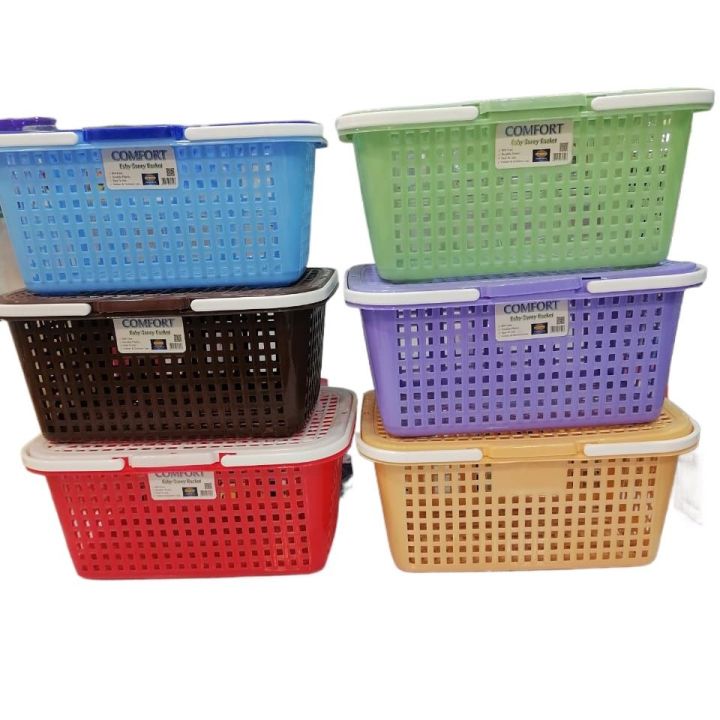 Premium Basket with Handle & Lid For Outdoor Carry - Top Quality Plastic Basket For Picnic & Travel - Carry Basket for Daily Use - Baby Clothes Basket (12 inch length 8 inch width 6 inch height)