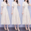 Women Elegant Party High Waist Short A e Sundress ral Leisure Puff Sleeve White Long Dresses. 