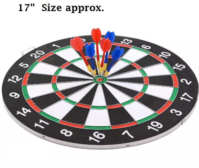 Dart Board with 6 Darts Arrows and 1 Double Sided dartboard score Game Set 17 inch approx