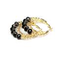 Round Hoop Earring with Black Beads And Stones - Golden. 