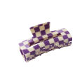 Purple And White Checkerboard Grid Square Semicircle Acetate Hair Clip Claw Hair Women Hair Accessories. 
