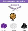 Happy Birthday Birthday Decoration Theme Set Purple, White & Black Including Happy Birthday purple banner cards, Latex Balloons, 3 Confetti Ballooons, Fairy light, Fairy light decoration theme. 