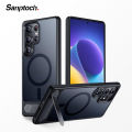 Sanptoch Magnetic Invisible Alloy Stand Phone Case For Samsung S24 S25 Ultra Plus For MagSafe Matte Translucent Anti-fingerprint Cover For S23 Ultra FE Military Drop Protection Casing. 