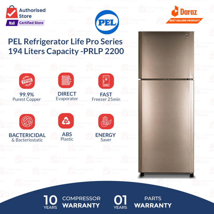 PEL Refrigerator Life Pro Series - 9 cubic feet Capacity -PRLP 2200 Metallic Golden/Grey - (100% Copper  Condenser)10 Years Brand warranty