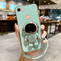 Maitus for OPPO F7 Back Cover Cute Astronaut Hidden Stand Luxury 6D Plating Square Bumper Shiny Case Camera Lens Protection Soft Silicone Phone Cases with Lanyard. 