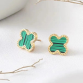 Four Leaf Black Clover Earring Set for Women Gold Plated Stainless Steel Lucky 4 Leaf Ear Studs Jewelry. 