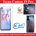 Tecno Camon 19 Pro Tempered Glass Screen Protector + Back Jell Protector Transparent Glossy Protector + Camera Protector Camera Flexible Glass For Tecno Camon 19 Pro. 