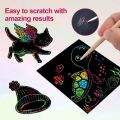 Scratch Art Rainbow Mini Notes With Wooden Stylus - Color Scratch Art Mini Notes, Party Favors, Stocking Stuffers, Arts And Crafts For Kids. 