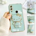 FELMYST Hello Kitty Holder Case For Huawei Y9 2019 Fashion Cute Cat Mirror Brand Luxury Stand Mobile Phone Casing Square Girl Boy Men Gift Shockproof Back Soft Cover. 