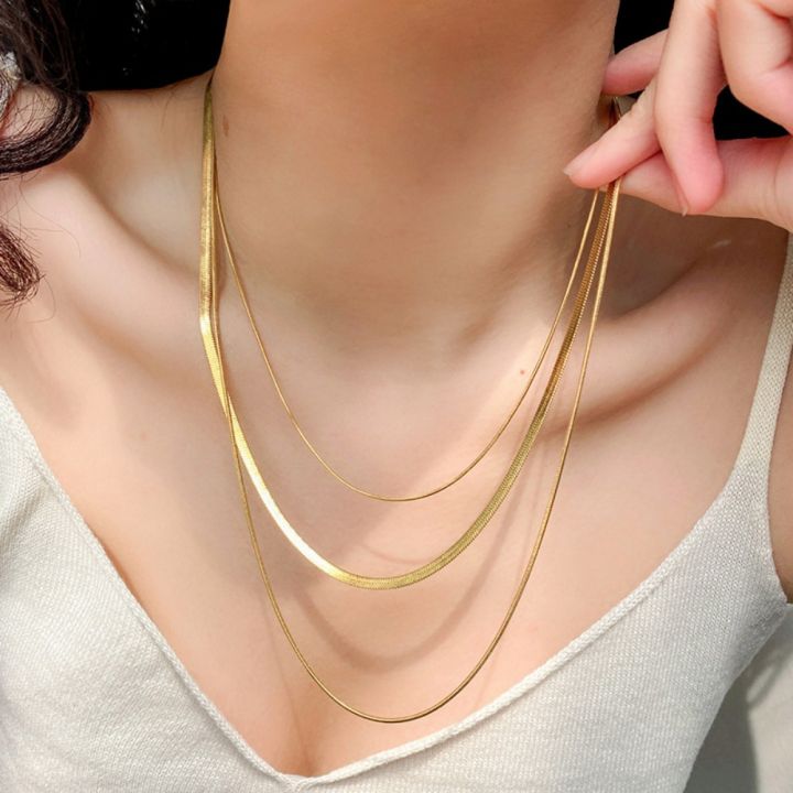 Cross-border three-layer snake chain necklace, personality tide, European and American cold wind, wide flat layering, clavicle chain, fashion chain necklace