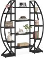 Multiple-Tiers Indoor Book Shelf, Large Half Moon Shaped Shelf, Curved Industrial Book Rack for Living Room. 