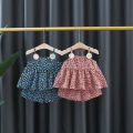 (0-3 Years Old) Baby Girl Set Two Piece Summer Cotton Cute All Over Chrysanthemum Sling Shorts Set For Baby Kids Korean Beach Set For Kids Girls. 