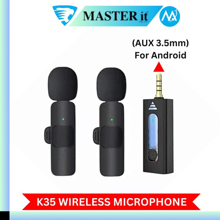 Wireless MIC AUX 3.5mm Mic K35 Wireless Single/Double Microphone For Interview, Vlogging , Podcast