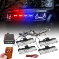 16 LED Universal Car Grill Smart Daytime Running Flasher DRL LED Light Red / Blue Strobe Flashing Modes Light For All Cars & Jeep 4x4, Strobe Light 4 Pcs Set With Remote Control. 