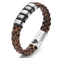 PRMOO Custom Name Mens Bracelets Leather Cord Engraved Stainless Steel Beads Magnetic Clasp Personalized Text Symbols Bracelet. 