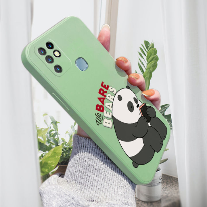 AMORVOR for Infinix Hot 10 Back Cover Cartoon Cute Panda Side design Soft Case Liquid Silicone Phone Cases