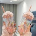 Premium Pink Floral Glass Tumbler - Elegant Design for Your Daily Sips. 