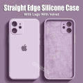 CrashStar With Logo Straight Square Edge Liquid Silicone Phone Case For iPhone 16 15 14 13 12 11 Pro Max Mini X XR XS Max 8 7 6 6S Plus + SE 2020 Soft Shockproof Phone Casing With Velvet Inside With Full Cover Camera Protection Phone Cover Hot Sale. 
