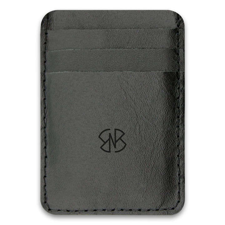 BrushnBlade Premium Leather Card Holder in Plain & Textured Black – Slim Minimalist Wallet with Stud Closure and Dual Card Pockets