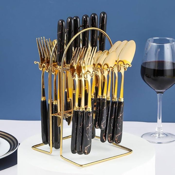 24pcs/Set Stainless Steel Cutlery Set with Holder & Gift Box