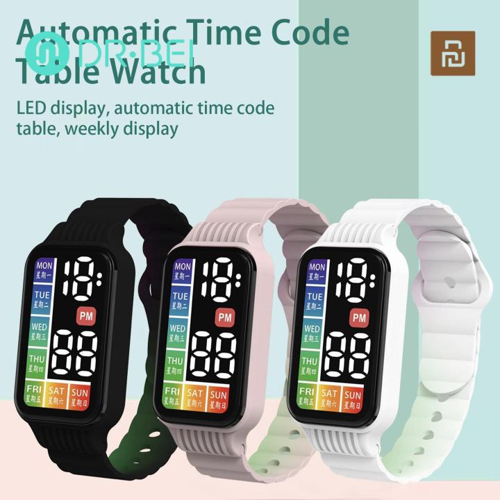 Automatic Time Code Table Watch Children Watch Led Digital Chinese English Day Display Touch Screen Clear Dial Adjustable Strap Kids Wristband