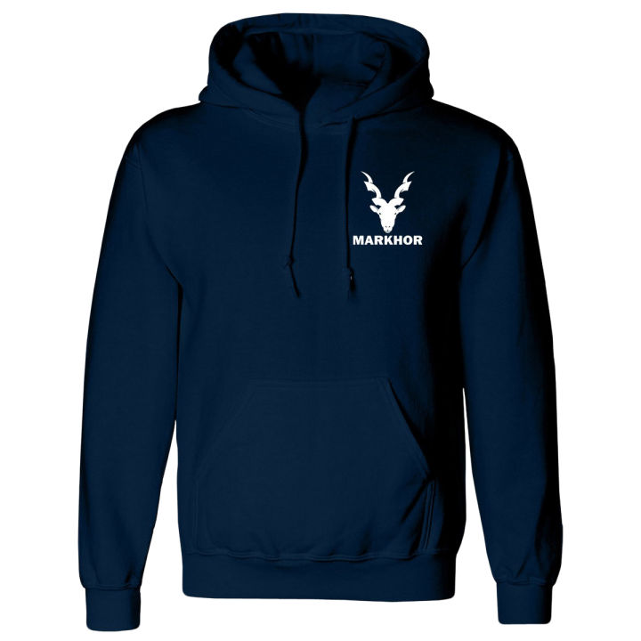 Navy Blue Markhor Printed Fleece Winter hoodie for Men