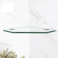 Wall-Mounted Perforated Storage Rack Corner Glass Shelf Stainless Steel Base Shower Floating Shelf for Kitchen Balcony. 
