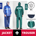 ORIGINAL KOREAN IMPORTED PVC RAIN SUIT RUBBER COATED GREEN / BLUE COLOUR WATERPROOF RAINSUIT (MEN&WOMEN). 