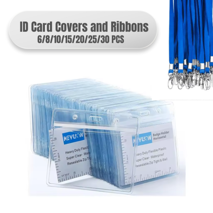 LB Transparent Horizontal  ID Card Holder with Lanyard Ribbon – Waterproof Plastic Cover for Office, School, College & University