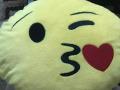 Wink Blow Heart Kiss Emoji Pillow 12.5 Inch Large Yellow Smiley Emoticon. 