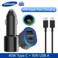 45 Watt Super Fast Dual Car Charger (45W+15W) / 45W Super Fast Car Charger with Type C To Type C cable. 