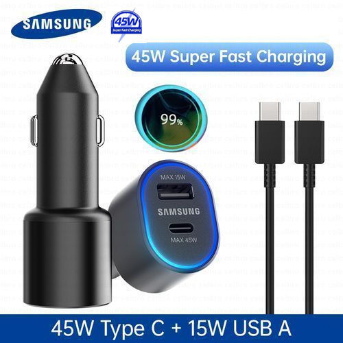 45 Watt Super Fast Dual Car Charger (45W+15W) / 45W Super Fast Car Charger with Type C To Type C cable