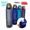 EYUN Sports Drinking Water Bottle Leak Proof BPA Free Unbreakable Transparent Plastic Push Open Button Water Bottle 750-ml. 