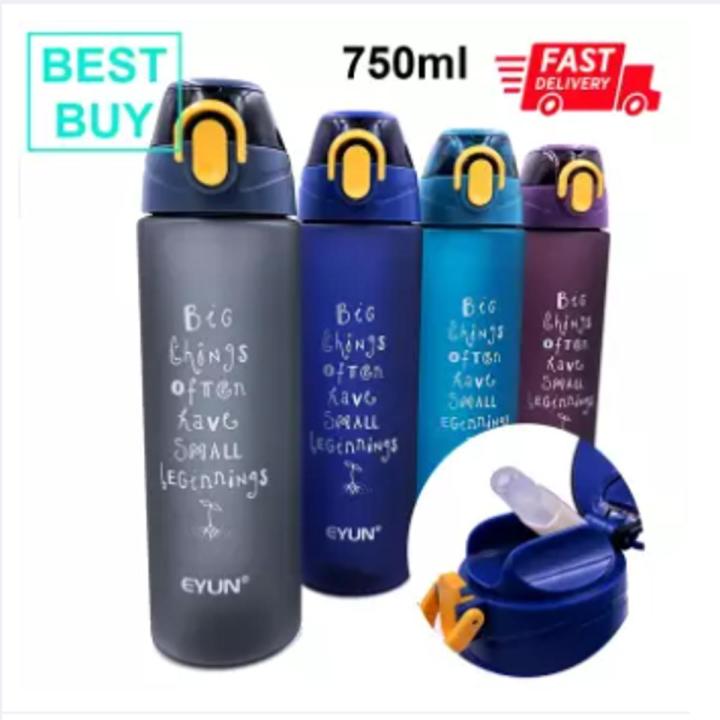 EYUN Sports Drinking Water Bottle Leak Proof BPA Free Unbreakable Transparent Plastic Push Open Button Water Bottle 750-ml