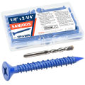 3/16 or 1/4 Concrete Screw Anchor Blue Flat Head Screws for Masonry Brick Block Cement Stucco (Boxed with Drill Bit). 