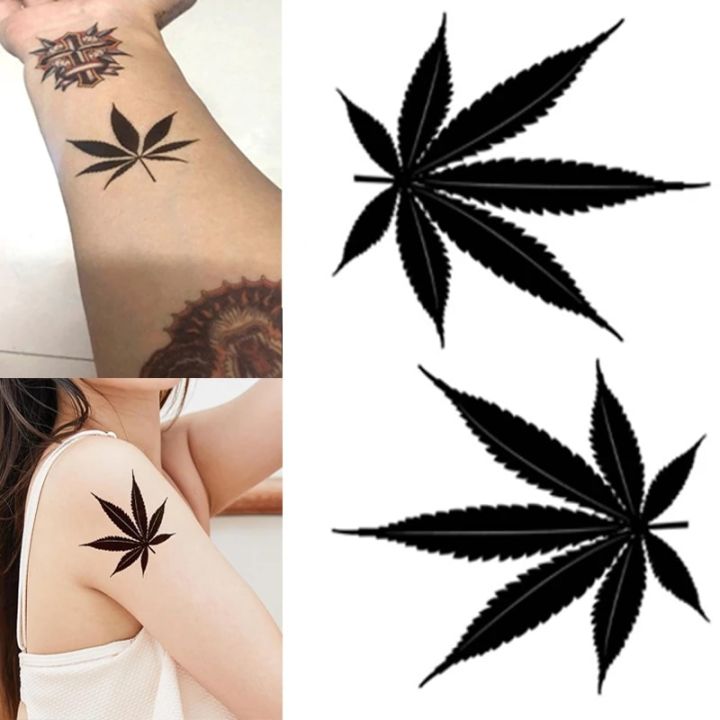 【Good-Love Store】1 piece clover maple leaf tattoo temporary geometric black tattoo