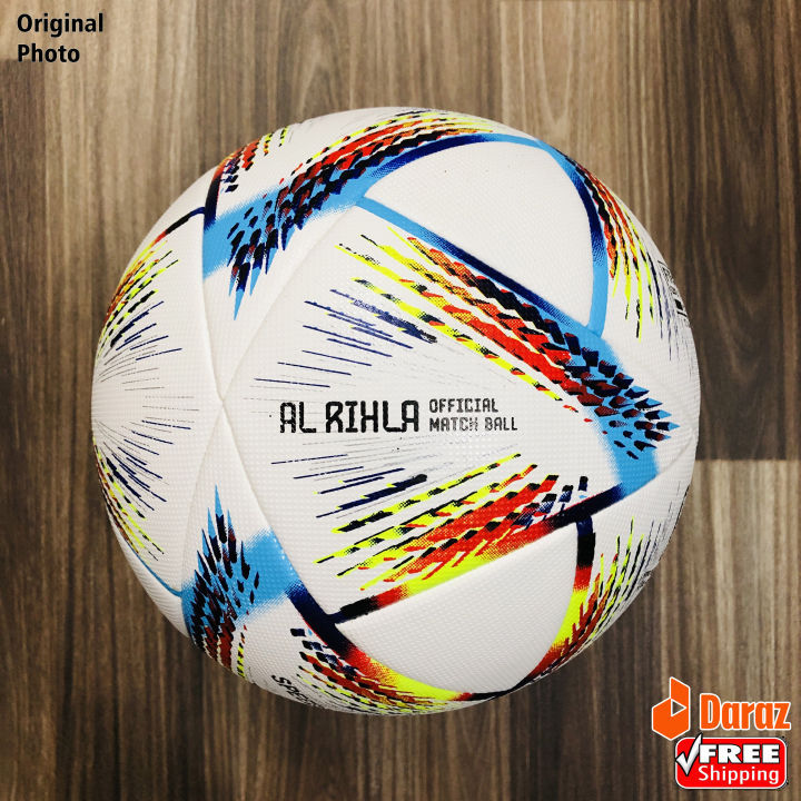 AL Rihla FIFA World cup Football White Match Soccer Ball 2022 Size 5 with free Nozzle by King Sports