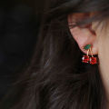Cherry Stud Earrings Delicate Red Cute Leaf Stud Earrings Pierced Dangling Dangle Earrings for Party Prom Birthday Wedding. 