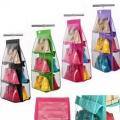 6 Pockets Hanging Handbag Closet Organizer, Purse Storage,Space Saver Bags. 