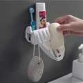 Self Adhesive Soap Dish with Mobile Holder Toothpaste Stand and Toothbrush Holder – Wall Mounted Bathroom Organizer. 