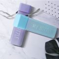 Square Transparent Plastic Water Bottle with Frosted Finish and Carry Loop. 