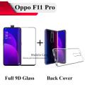 Oppo F11 Pro Full Black 9D|5D|6D|10D|11D|21D Tempered Glass Screen Protector Full Glue Edge To Edge + Back Cover Transparent Soft Silicone Crystal Clear Case Cover For Oppo F11 Pro. 