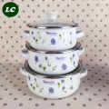 Reoona 1L 1.5L 2L Stainless Steel Kitchen Mixing Food Storage Bowls Cooking Tools Enamel Casserole Pots Set Mini Kitchen Utensil With Glass Cover 3 Pcs. 