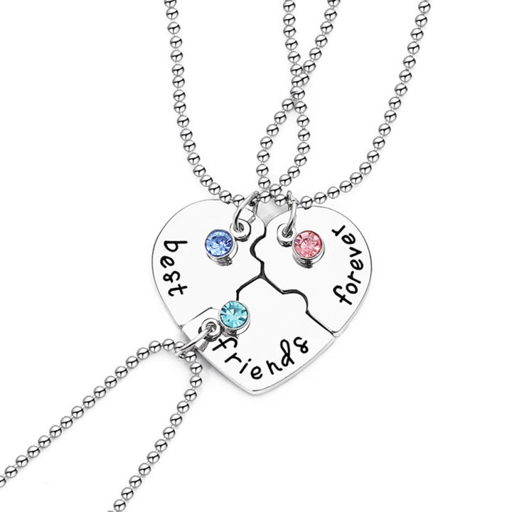 Best Friends Forever 3/4pcs/set Stitching Heart Pendant Necklace Three Colors Crystal Couple Friendship Necklace Gift Jewelry