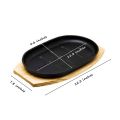 10 X 6.5 Inch Heavy Dusty Oval shape  Cast Iron Bar B.q Steak Platter Serving Tray with Wooden Base. 