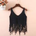 Women Hollow Out Crochet Crop for Tank Top Knit Heart Lace Long Tassels Camisole Sleeveless See-Through Vest Beach Cover. 