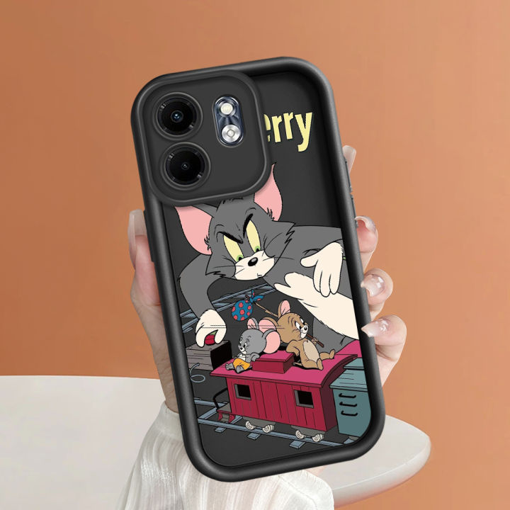 For Infinix Smart 9 Hot 50i Back Cover Cartoon Tom Jerry Pattern Mobile Cover Soft Square Ladder Silicone Phone Case